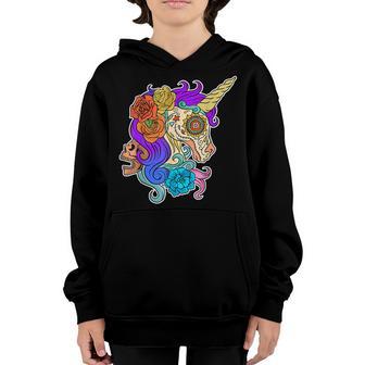 Funny Cute Sugar Skull Unicorn Halloween Gifts Costume Girls Youth Hoodie - Thegiftio UK
