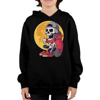 Funny Gamer Skeleton Blood Moon Happy Halloween Day Youth Hoodie - Thegiftio UK