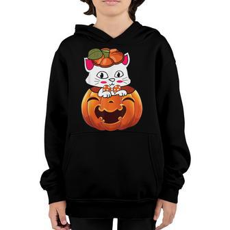 Funny Halloween Jack-O-Lantern Pumpkin Cat Gifts For Girls Youth Hoodie - Thegiftio UK