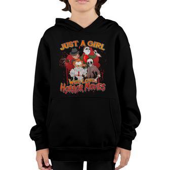 Funny Halloween Just A Girl Who Loves Horror Movies Graphic Design Printed Casual Daily Basic Youth Hoodie - Thegiftio UK