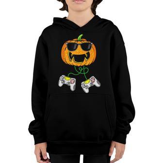 Funny Halloween Pumpkin Gamer In The Patch Video Game Boys V2 Youth Hoodie - Thegiftio UK