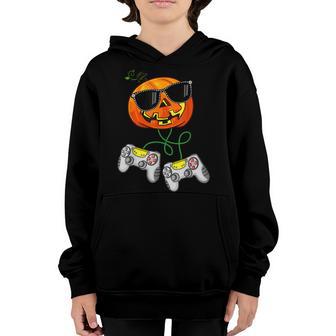 Funny Halloween Pumpkin Gamer In The Patch Video Game Boys Youth Hoodie - Thegiftio UK