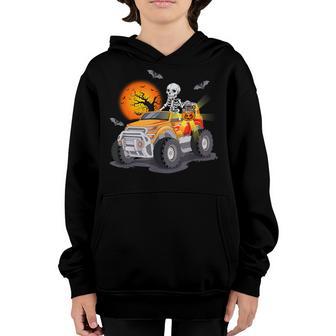 Funny Halloween Skeleton Monster Truck Boys Girls Youth Hoodie - Thegiftio UK