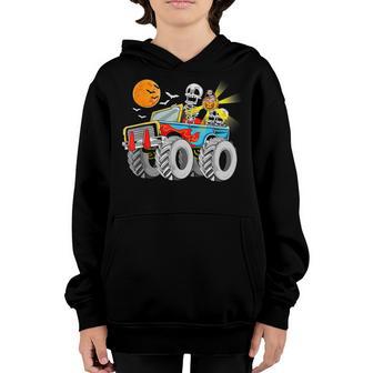 Funny Halloween Skeleton Monster Truck Kids Boys Toddler V5 Youth Hoodie - Thegiftio UK