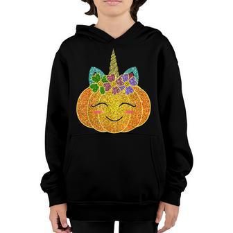Funny Halloween Thanksgiving Pumpkin Unicorn Girls Costume V2 Youth Hoodie - Thegiftio UK