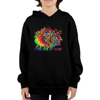 Funny Leopard Peace Love First Grade Back To School Youth Hoodie - Thegiftio UK