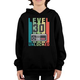 Funny Level 30 Unlocked Funny Retro Gamer Birthday Youth Hoodie - Thegiftio UK