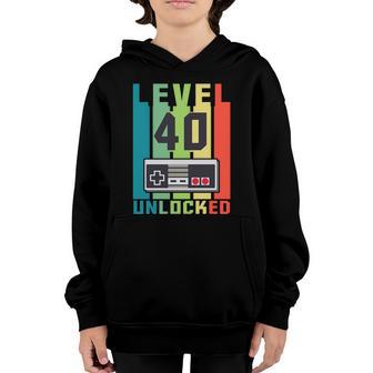 Funny Level 40 Unlocked Funny Retro Gamer Birthday Youth Hoodie - Thegiftio UK