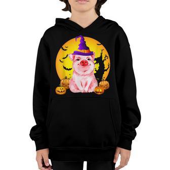 Funny Pig Witch Hat Happy Halloween Women Girls Kids Gifts Youth Hoodie - Thegiftio UK