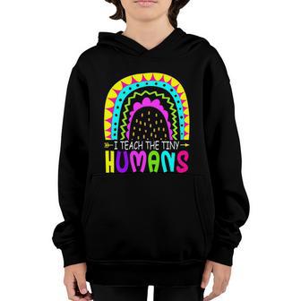 Funny Rainbow I Teacher The Tiny Human Back To School Youth Hoodie - Thegiftio UK
