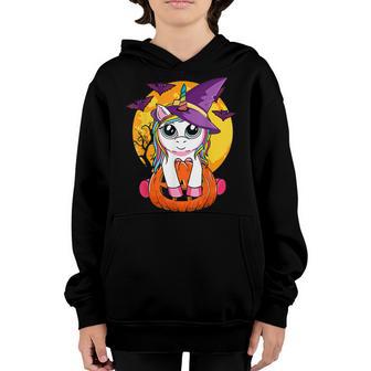 Funny Retro Halloween Gifts Cute Witchy Unicorn Girls Kids Youth Hoodie - Thegiftio UK