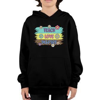 Funny Teach Love Inspire Leopard Back To School Youth Hoodie - Thegiftio UK