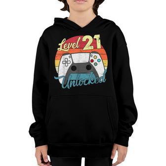 Funny Video Gamer 21St Bday Decoration Level 21 Unlocked Youth Hoodie - Thegiftio UK