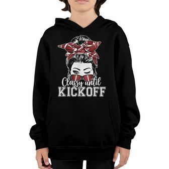 Game Day Classy Until Kickoff American Football Messy Bun V2 Youth Hoodie - Thegiftio UK