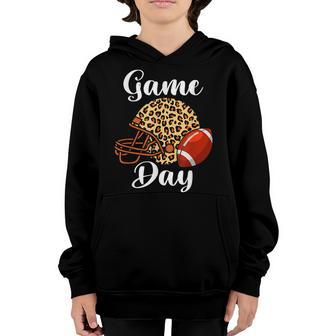 Game Day Funny With Leopard Heart Football American Football Youth Hoodie - Thegiftio UK