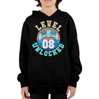 Gamer Boy Level 8 Unlocked Video Game 8Th Birthday Youth Hoodie - Thegiftio UK