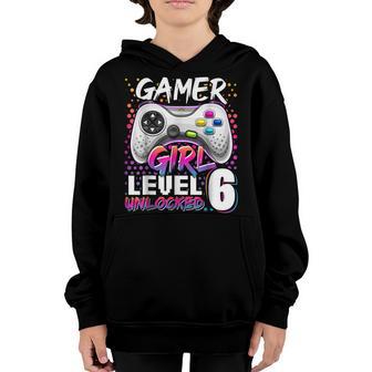 Gamer Girl Level 6 Unlocked Video Game 6Th Birthday Youth Hoodie - Thegiftio UK
