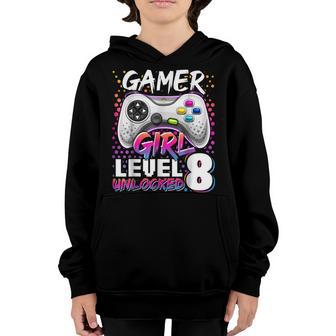 Gamer Girl Level 8 Unlocked Video Game 8Th Birthday Youth Hoodie - Thegiftio UK