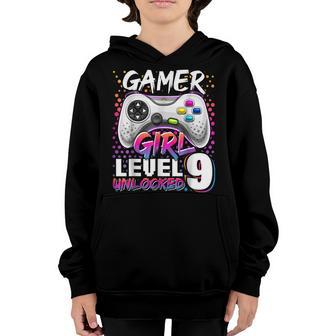 Gamer Girl Level 9 Unlocked Video Game 9Th Birthday Gift Youth Hoodie - Thegiftio UK