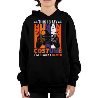 Gamer Pumpkin Jack O Lantern Funny Halloween Video Game Youth Hoodie - Thegiftio UK