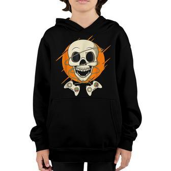 Gamer Pumpkin Skeleton Funny Halloween Video Games Gaming Youth Hoodie - Thegiftio UK