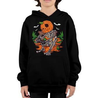 Gaming Halloween Skeleton Jack O Lantern Gamer Boys Kids Men Youth Hoodie - Thegiftio UK