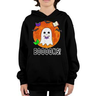 Ghost Book Boo Reading Booooks Halloween Library Teachers Youth Hoodie - Thegiftio UK