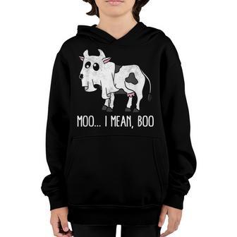 Ghost Cow Moo I Mean Boo Halloween Cow Lover Costume Kids Youth Hoodie - Thegiftio UK