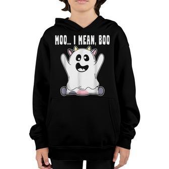 Ghost Cow Moo I Mean Boo Pumpkin Moon Halloween Farmer Gift Youth Hoodie - Thegiftio UK