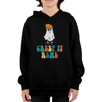 Ghost Skateboard Creep It Real Retro Halloween Costume Boys Youth Hoodie - Thegiftio UK