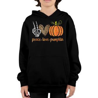 Gift Halloween Peace Love Pumpkin Fall Girls Kids Youth Hoodie - Thegiftio UK