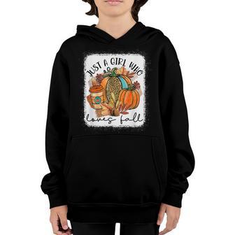 Girl Who Loves Fall Leopard Pumpkin Fall Vibes Youth Hoodie - Thegiftio UK