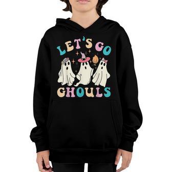Groovy Lets Go Ghouls Cowboy Halloween Spooky Season Women Youth Hoodie - Thegiftio UK
