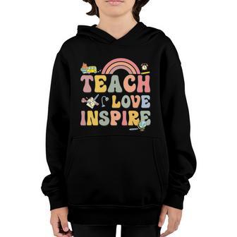 Groovy Teach Love Inspire Funny Back To School Youth Hoodie - Thegiftio UK