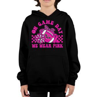 Groovy We Wear Pink Football Game Day Breast Cancer Support Youth Hoodie - Thegiftio UK