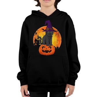 Halloween Black Cat Witch Hat Pumpkin For Kids Girls Boys Youth Hoodie - Thegiftio UK