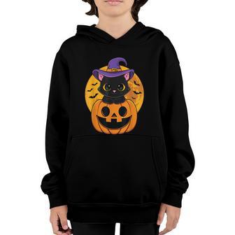 Halloween Black Cat Witch Hat Pumpkin For Kids Girls Graphic Design Printed Casual Daily Basic Youth Hoodie - Thegiftio UK