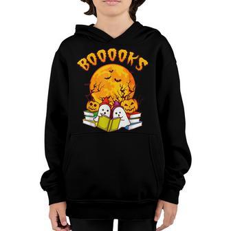 Halloween Booooks Ghost Reading Boo Read Books Library Kids Youth Hoodie - Thegiftio UK