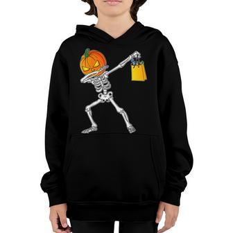 Halloween Boys Dabbing Skeleton Scary Pumpkin Jack O Lantern V3 Youth Hoodie - Thegiftio UK