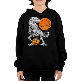 Halloween Boys Dinosaur Skeleton T Rex Scary Pumpkin Moon V3 Youth Hoodie - Thegiftio UK