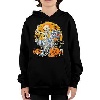 Halloween Costume Skeleton Riding T Rex Dinosaur Kids Boy Youth Hoodie - Thegiftio UK