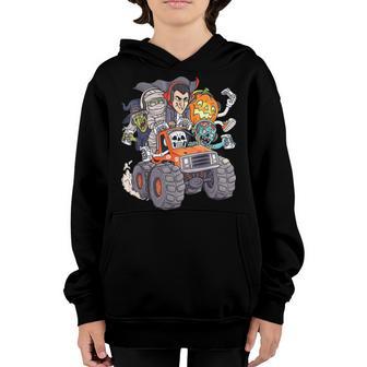 Halloween Gamer Skeleton Zombie Monster Truck Boys Kids Youth Hoodie - Thegiftio UK