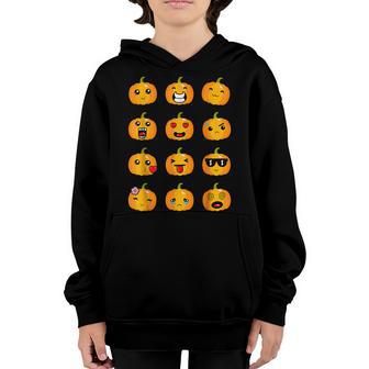 Halloween Pumpkins Emotions Boys Girls Kids Cute Halloween V2 Youth Hoodie - Thegiftio UK