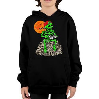 Halloween Skeleton Player Gamer Funny Skeleton Pile Of Bones Youth Hoodie - Thegiftio UK