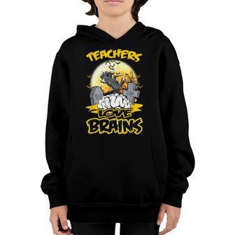 Halloween Teachers Love Brains Zombie Hand School Gifts V3 Youth Hoodie - Thegiftio UK