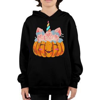 Halloween Thanksgiving Cute Unicorn Pumpkin Kids Girls Women V2 Youth Hoodie - Thegiftio UK