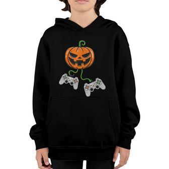 Halloween Video Game Controller Pumpkin Funny Gamer Costume Graphic Design Printed Casual Daily Basic Youth Hoodie - Thegiftio UK