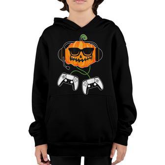 Halloween Video Game Controller With Pumpkin Face Gaming V3 Youth Hoodie - Thegiftio UK