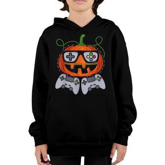 Halloween Video Game Controller With Pumpkin Face Gaming V4 Youth Hoodie - Thegiftio UK