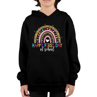 Happy First Day Of School Rainbow Leopard Teacher Student Graphic Design Printed Casual Daily Basic Youth Hoodie - Thegiftio UK